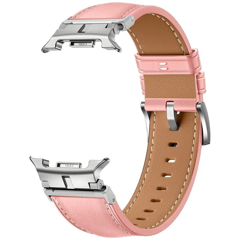 Watch Band for Samsung Galaxy Watch8 44mm / 40mm / Watch8 Classic 46mm Metal Connector Genuine Cow Leather Strap - Pink