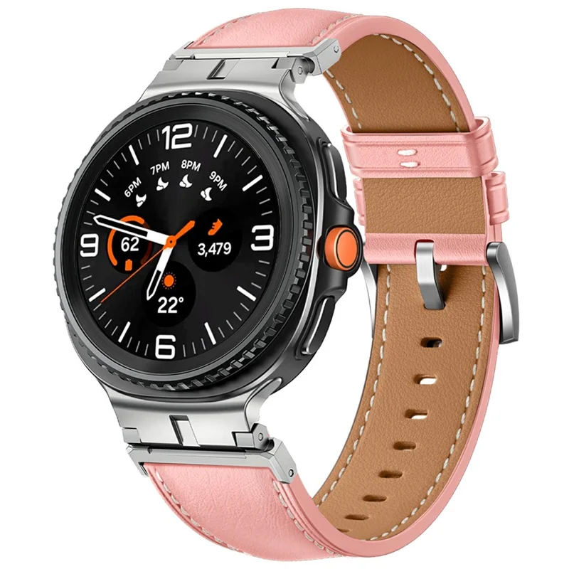 Watch Band for Samsung Galaxy Watch8 44mm / 40mm / Watch8 Classic 46mm Metal Connector Genuine Cow Leather Strap - Pink