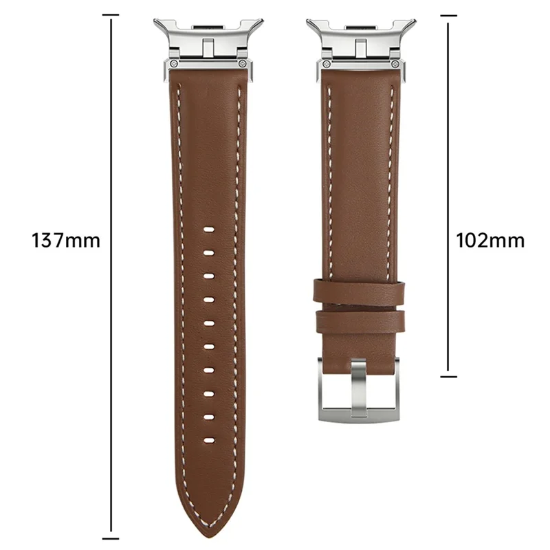 Watch Band for Samsung Galaxy Watch8 44mm / 40mm / Watch8 Classic 46mm Metal Connector Genuine Cow Leather Strap - Pink