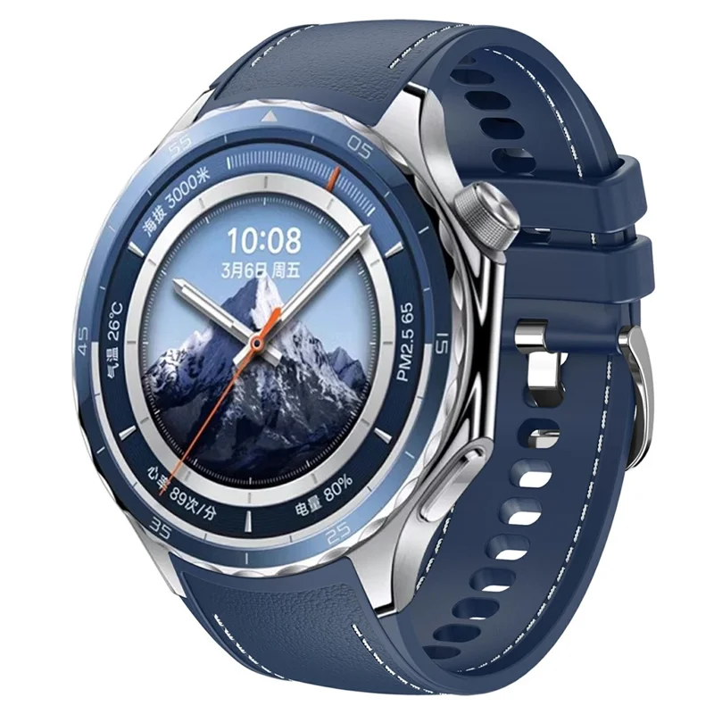 For Oppo Watch X2 Smartwatch Band Stitched Line Design Adjustable Silicone Strap - Midnight Blue