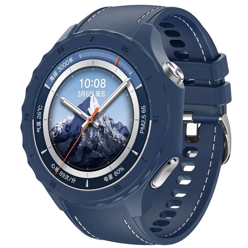 For Oppo Watch X2 Smartwatch Band Stitched Line Design Adjustable Silicone Strap + Watch Case - Midnight Blue