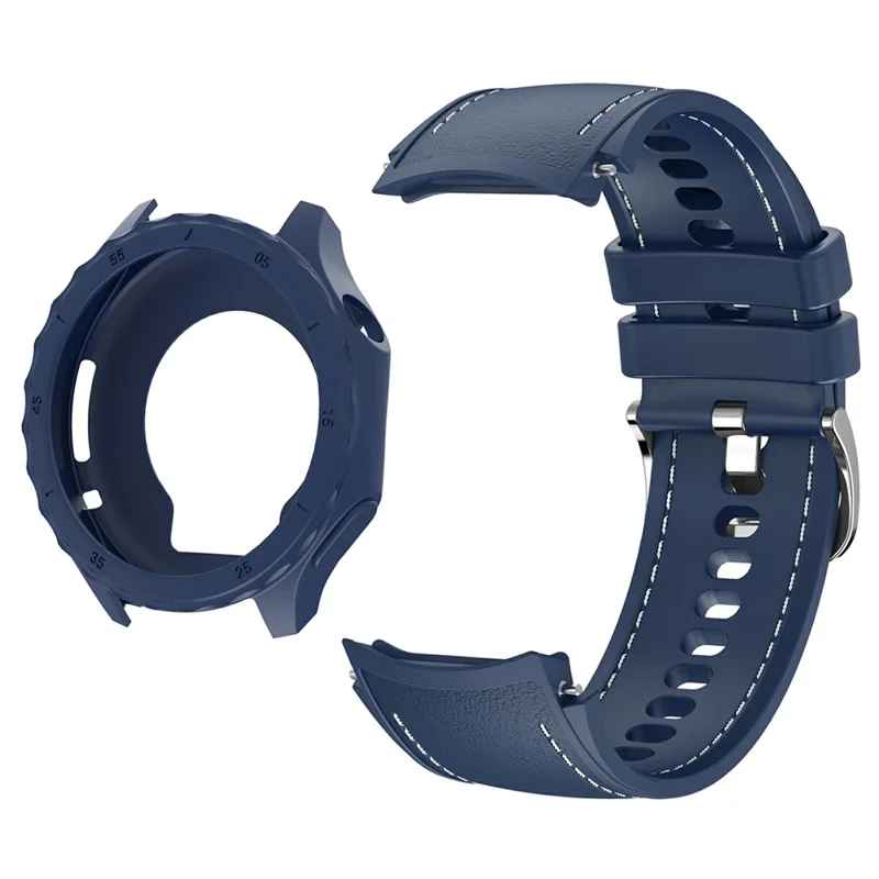 For Oppo Watch X2 Smartwatch Band Stitched Line Design Adjustable Silicone Strap + Watch Case - Midnight Blue