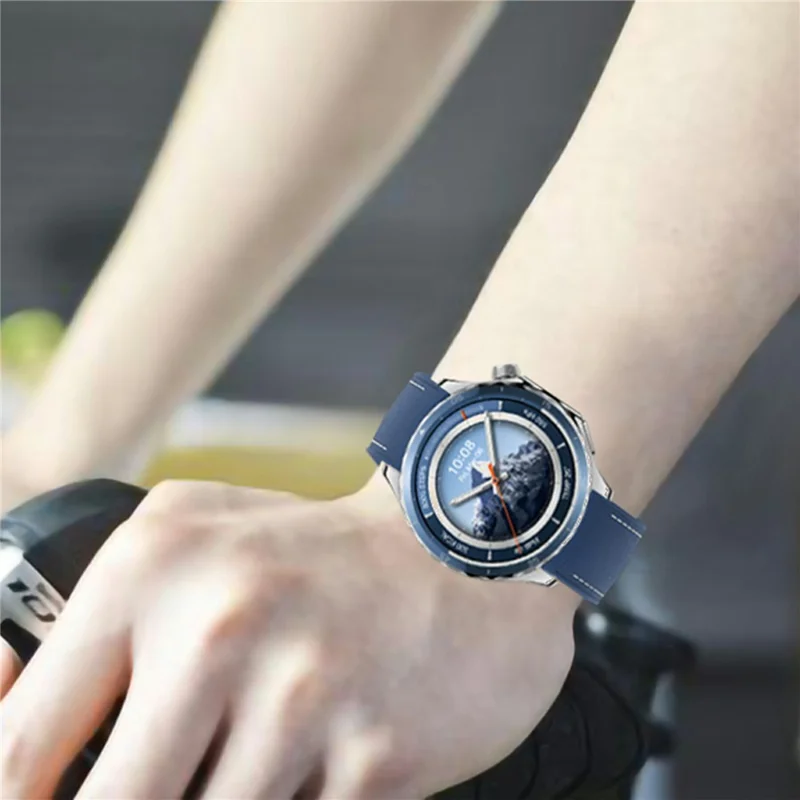 For Oppo Watch X2 Smartwatch Band Stitched Line Design Adjustable Silicone Strap + Watch Case - Midnight Blue