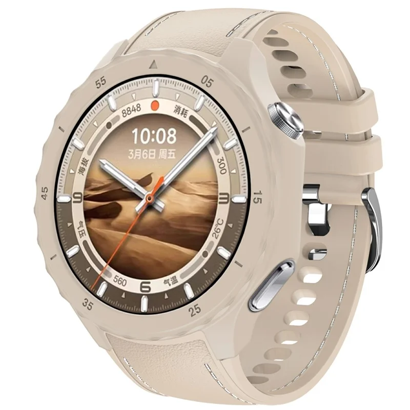 For Oppo Watch X2 Smartwatch Band Stitched Line Design Adjustable Silicone Strap + Watch Case - Khaki