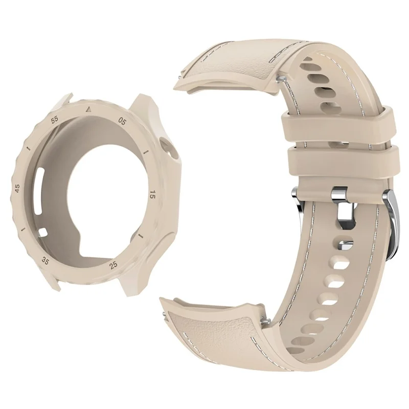 For Oppo Watch X2 Smartwatch Band Stitched Line Design Adjustable Silicone Strap + Watch Case - Khaki