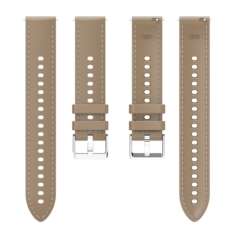 For Huawei Watch GT 5 41mm Smartwatch Band 18mm Stitched Line Design Adjustable Silicone Strap - Khaki