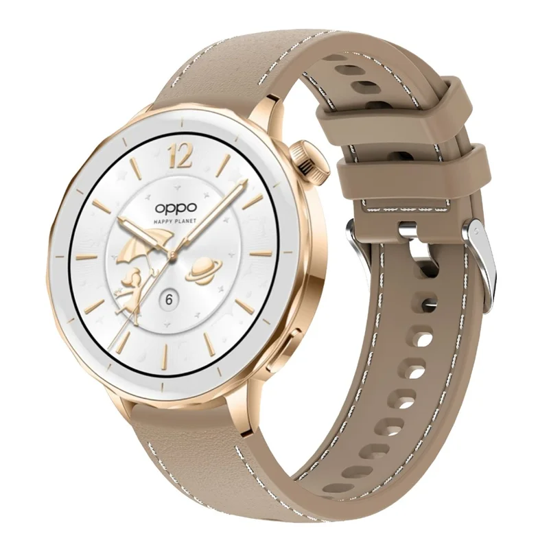 For Huawei Watch GT 5 41mm Smartwatch Band 18mm Stitched Line Design Adjustable Silicone Strap - Khaki
