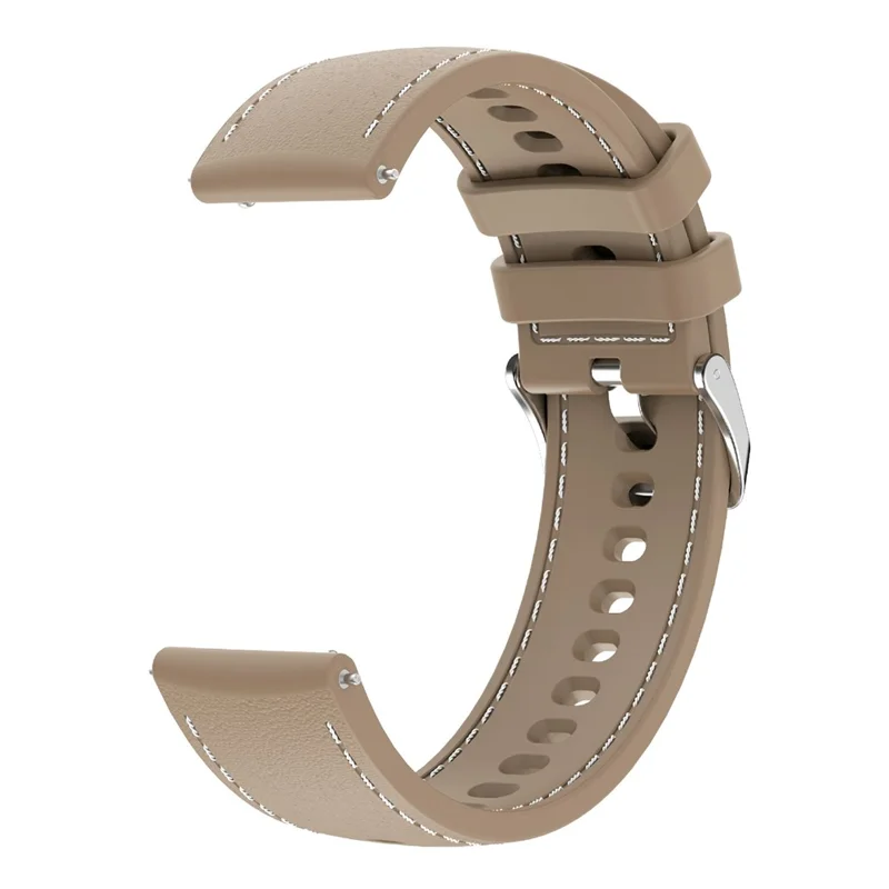 For Huawei Watch GT 5 41mm Smartwatch Band 18mm Stitched Line Design Adjustable Silicone Strap - Khaki