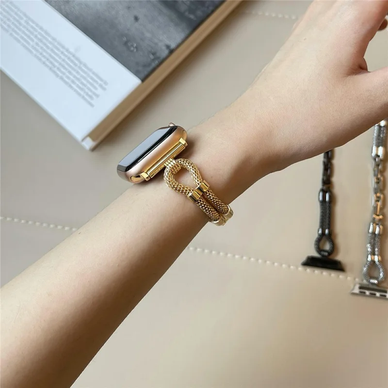 Wrist Strap for Apple Watch Series 10 Ultra 9 8 7 SE 6 5 4 3 2 1 46mm 49mm 45mm 44mm 42mm Copper Chain Metal Watch Band - Gold