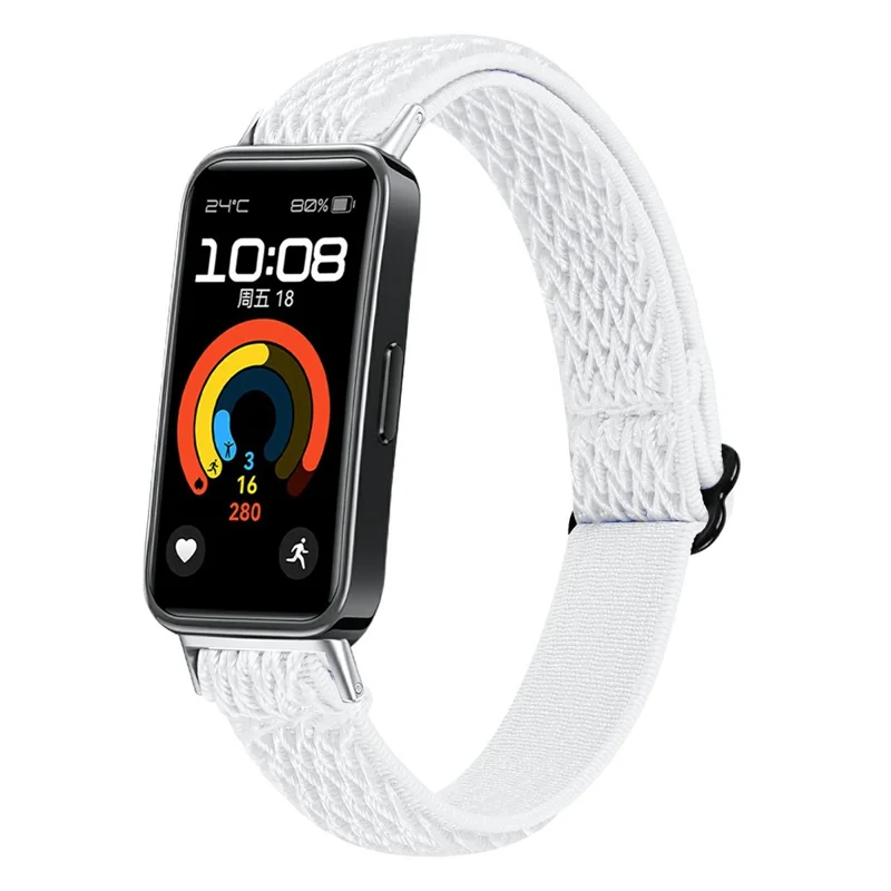 For Huawei Band 10 / 9 / 8 Adjustable Nylon Watch Band Wave Design Elastic Wrist Strap - White