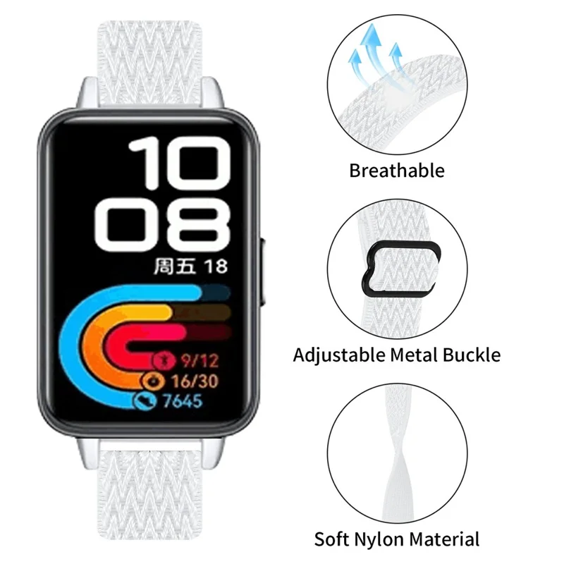 For Huawei Band 10 / 9 / 8 Adjustable Nylon Watch Band Wave Design Elastic Wrist Strap - White