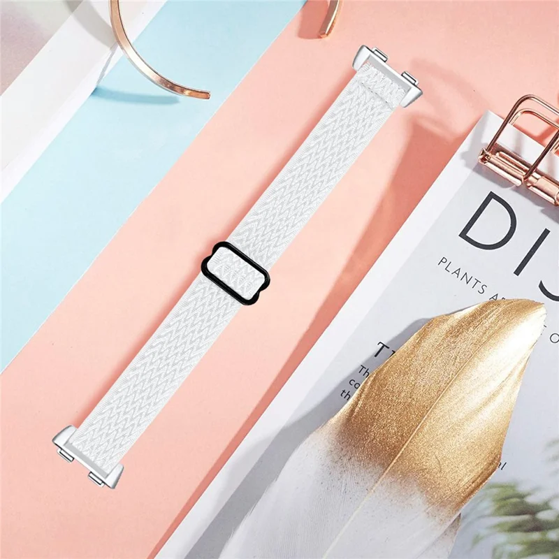 For Huawei Band 10 / 9 / 8 Adjustable Nylon Watch Band Wave Design Elastic Wrist Strap - White