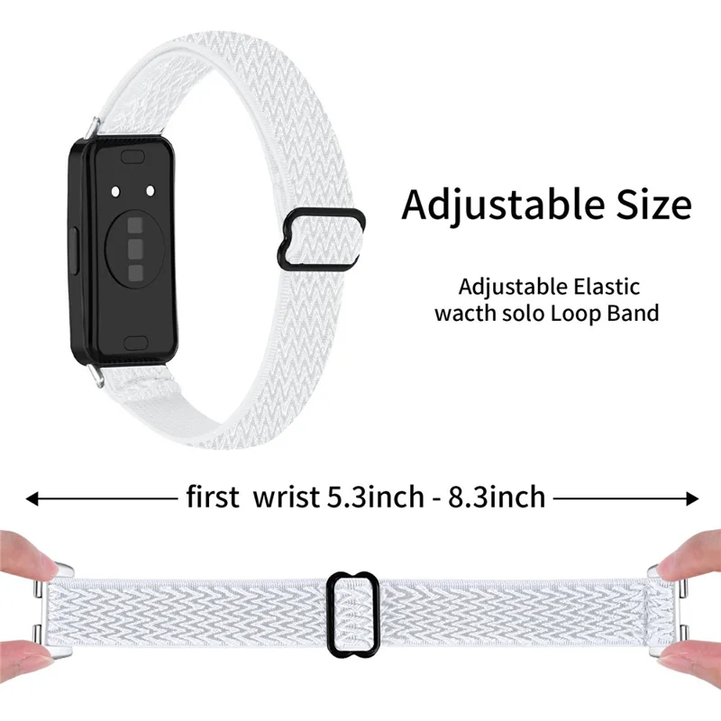 For Huawei Band 10 / 9 / 8 Adjustable Nylon Watch Band Wave Design Elastic Wrist Strap - White