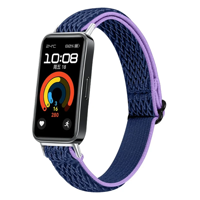 For Huawei Band 10 / 9 / 8 Adjustable Nylon Watch Band Wave Design Elastic Wrist Strap - Purple / Blue