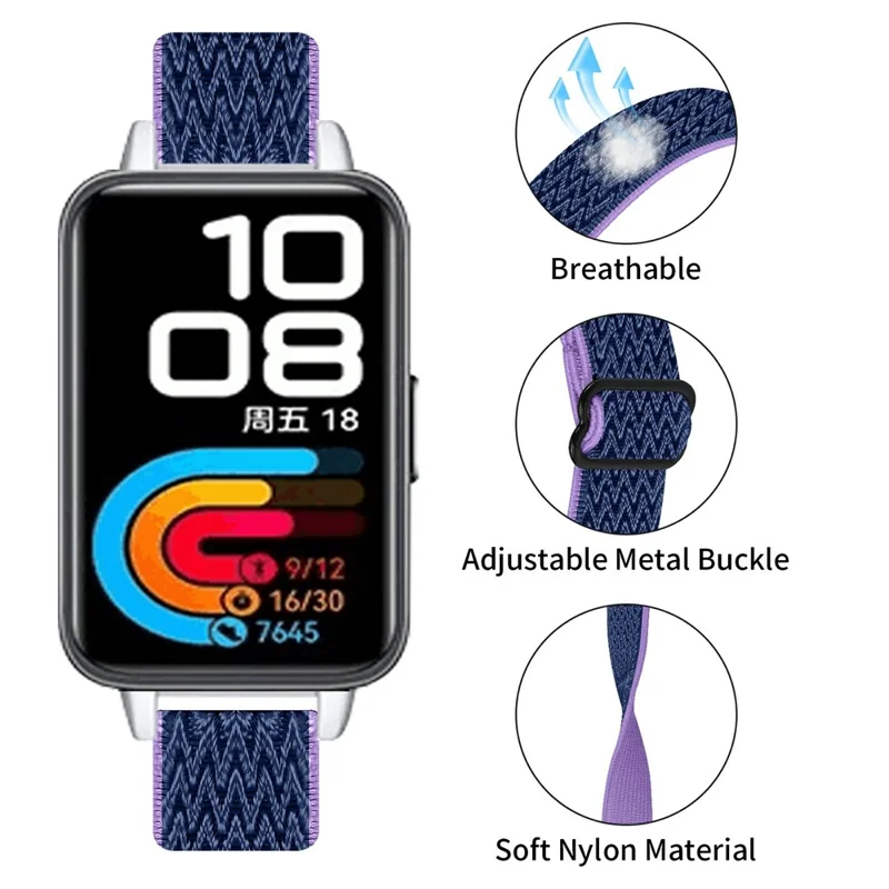 For Huawei Band 10 / 9 / 8 Adjustable Nylon Watch Band Wave Design Elastic Wrist Strap - Purple / Blue