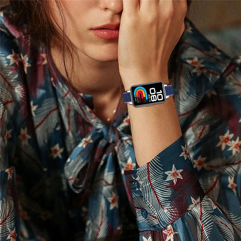 For Huawei Band 10 / 9 / 8 Adjustable Nylon Watch Band Wave Design Elastic Wrist Strap - Purple / Blue