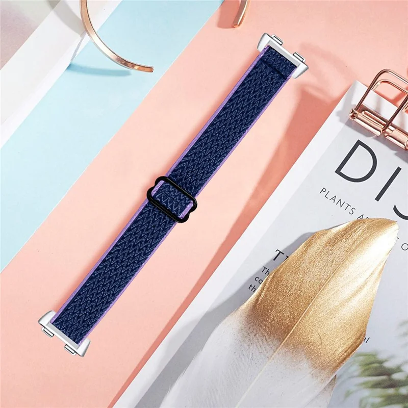 For Huawei Band 10 / 9 / 8 Adjustable Nylon Watch Band Wave Design Elastic Wrist Strap - Purple / Blue