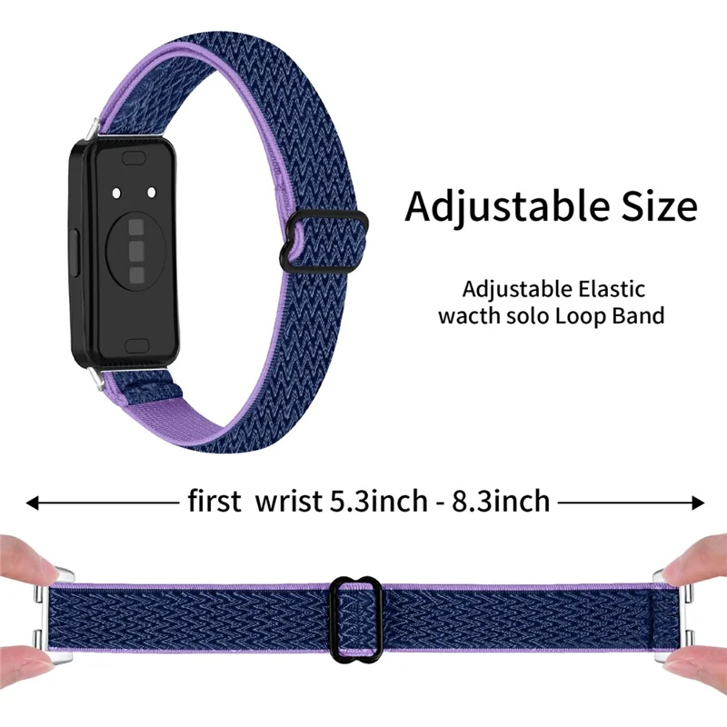 For Huawei Band 10 / 9 / 8 Adjustable Nylon Watch Band Wave Design Elastic Wrist Strap - Purple / Blue