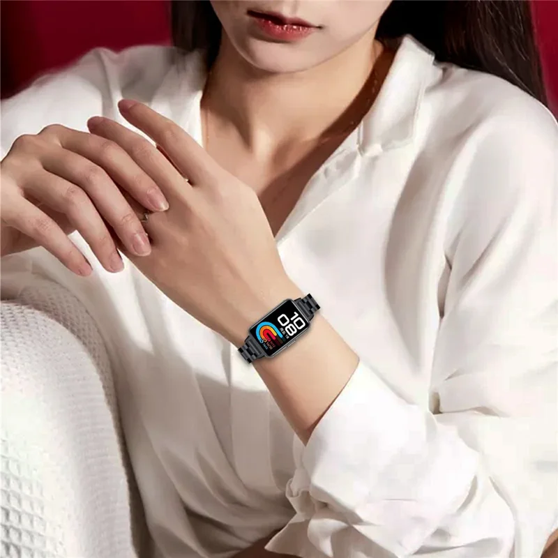 Black Watch Band for Huawei Band 10 / 9 / 8 Stainless Steel 3-Bead Metal Strap