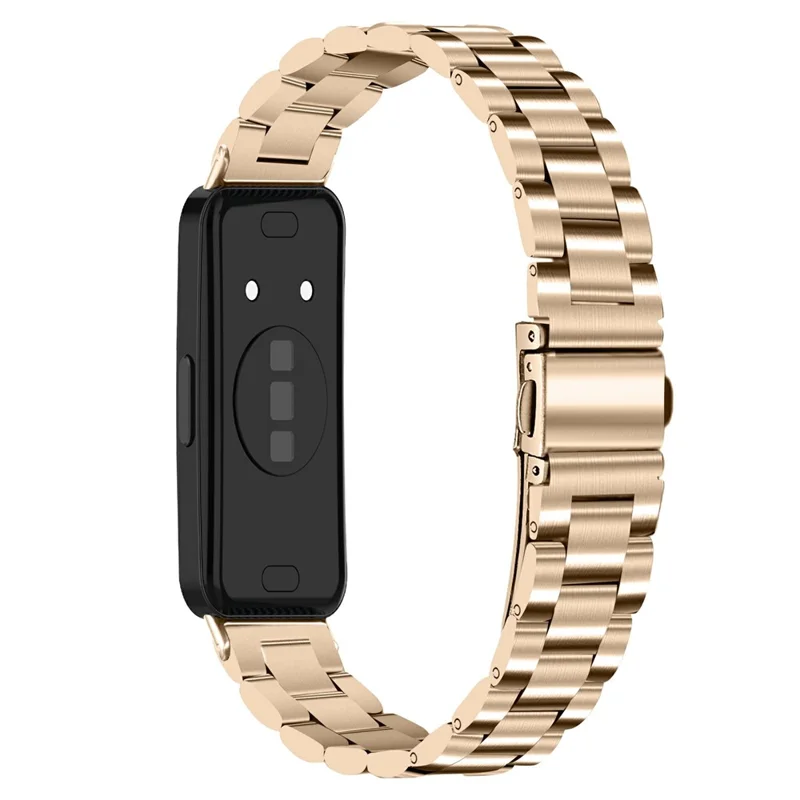 Colored Watch Band for Huawei Band 10 / 9 / 8 Stainless Steel 3-Bead Metal Strap - Champagne Gold