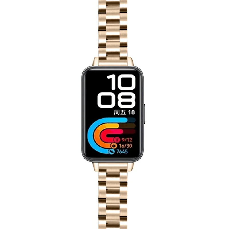 Colored Watch Band for Huawei Band 10 / 9 / 8 Stainless Steel 3-Bead Metal Strap - Champagne Gold