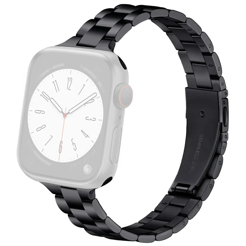 Pulseira Preta para Apple Watch Series 10 Ultra 9 8 7 SE 6 5 4 3 2 1 46mm 49mm 45mm 44mm 42mm Banda de Relógio Metálica Slim de 3 Fileiras