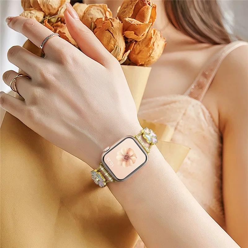 Metal Strap for Apple Watch Series 10 Ultra 9 8 7 SE 6 5 4 3 2 1 46mm 49mm 45mm 44mm 42mm Heart Clover Decor Watch Band - Gold / Colorful