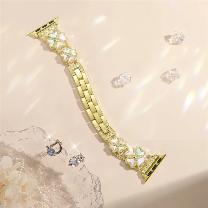 Metal Strap for Apple Watch Series 10 Ultra 9 8 7 SE 6 5 4 3 2 1 46mm 49mm 45mm 44mm 42mm Heart Clover Decor Watch Band - Gold / Colorful