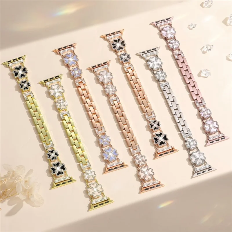Metal Strap for Apple Watch Series 10 Ultra 9 8 7 SE 6 5 4 3 2 1 46mm 49mm 45mm 44mm 42mm Heart Clover Decor Watch Band - Gold / Colorful