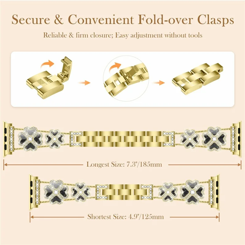 Metal Strap for Apple Watch Series 10 Ultra 9 8 7 SE 6 5 4 3 2 1 46mm 49mm 45mm 44mm 42mm Heart Clover Decor Watch Band - Gold / Colorful