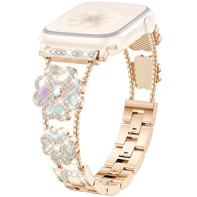 Bracelet en métal pour Apple Watch Series 10 Ultra 9 8 7 SE 6 5 4 3 2 1 46 mm 49 mm 45 mm 44 mm 42 mm Décoration Trèfle Coeur - Or rose / Multicolore