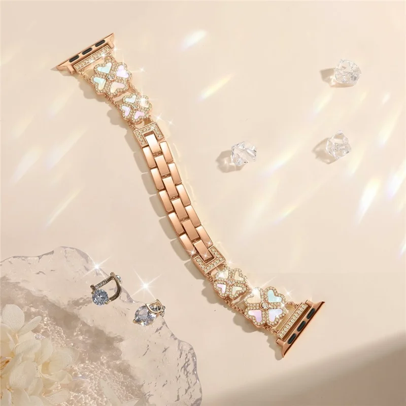 Bracelet en métal pour Apple Watch Series 10 Ultra 9 8 7 SE 6 5 4 3 2 1 46 mm 49 mm 45 mm 44 mm 42 mm Décoration Trèfle Coeur - Or rose / Multicolore