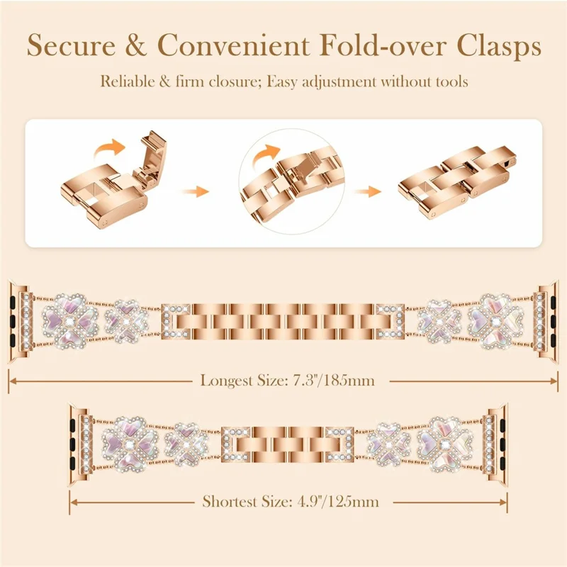 Bracelet en métal pour Apple Watch Series 10 Ultra 9 8 7 SE 6 5 4 3 2 1 46 mm 49 mm 45 mm 44 mm 42 mm Décoration Trèfle Coeur - Or rose / Multicolore