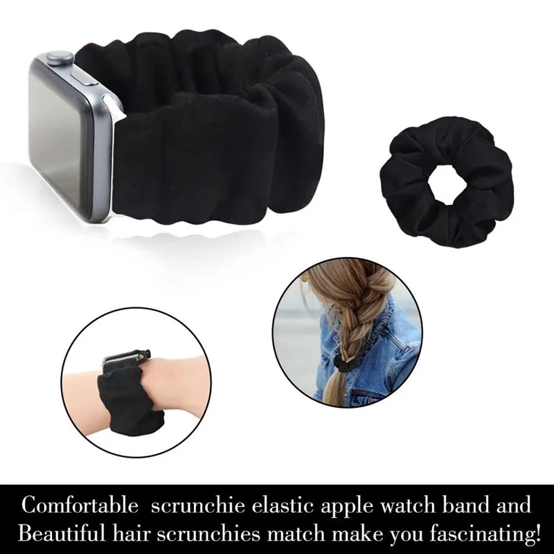 Scrunchie Hair Band Watch Strap for Apple Watch Series 11 10 42mm / 9 8 7 41mm / SE3 SE2 SE 6 5 4 40mm / 3 2 1 38mm  - Black