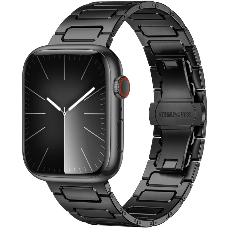 H-Link Buntes Metallarmband für Apple Watch Series 10 9 8 7 SE 6 5 4 3 2 1 42mm 41mm 40mm 38mm Schmetterlings-Verschluss Uhrenarmband - Schwarz