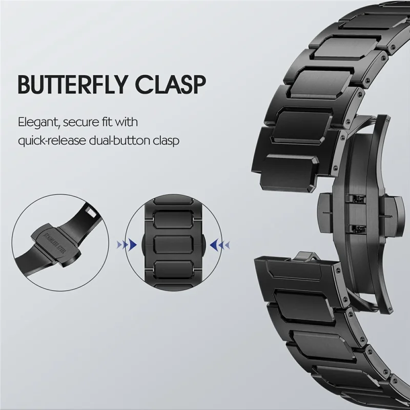 H-Link Buntes Metallarmband für Apple Watch Series 10 9 8 7 SE 6 5 4 3 2 1 42mm 41mm 40mm 38mm Schmetterlings-Verschluss Uhrenarmband - Schwarz
