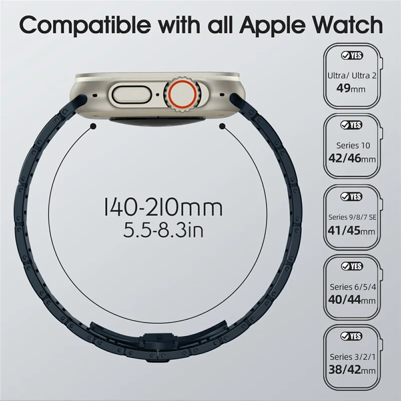 H-Link Colored Metal Strap for Apple Watch Series 10 9 8 7 SE 6 5 4 3 2 1 42mm 41mm 40mm 38mm Butterfly Clasp Watch Band - Midnight Blue