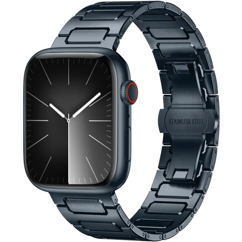 H-Link Colored Metal Strap for Apple Watch Series 10 9 8 7 SE 6 5 4 3 2 1 42mm 41mm 40mm 38mm Butterfly Clasp Watch Band - Midnight Blue