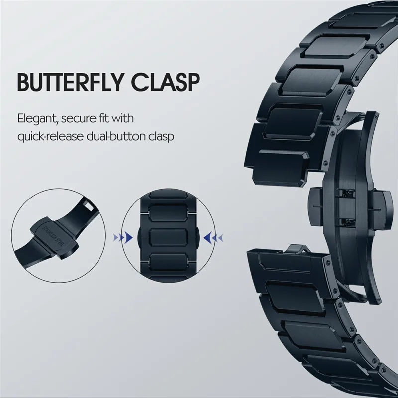 H-Link Colored Metal Strap for Apple Watch Series 10 9 8 7 SE 6 5 4 3 2 1 42mm 41mm 40mm 38mm Butterfly Clasp Watch Band - Midnight Blue