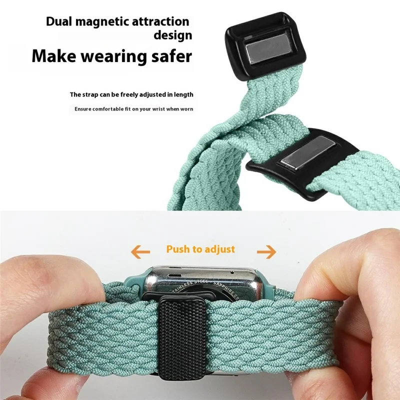 Pulseira Elástica Trançada para Apple Watch Series 10 9 8 7 SE 6 5 4 3 2 1 42mm 41mm 40mm 38mm Banda de Relógio de Nylon Magnética - Verde