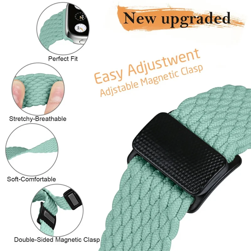Pulseira Elástica Trançada para Apple Watch Series 10 9 8 7 SE 6 5 4 3 2 1 42mm 41mm 40mm 38mm Banda de Relógio de Nylon Magnética - Verde