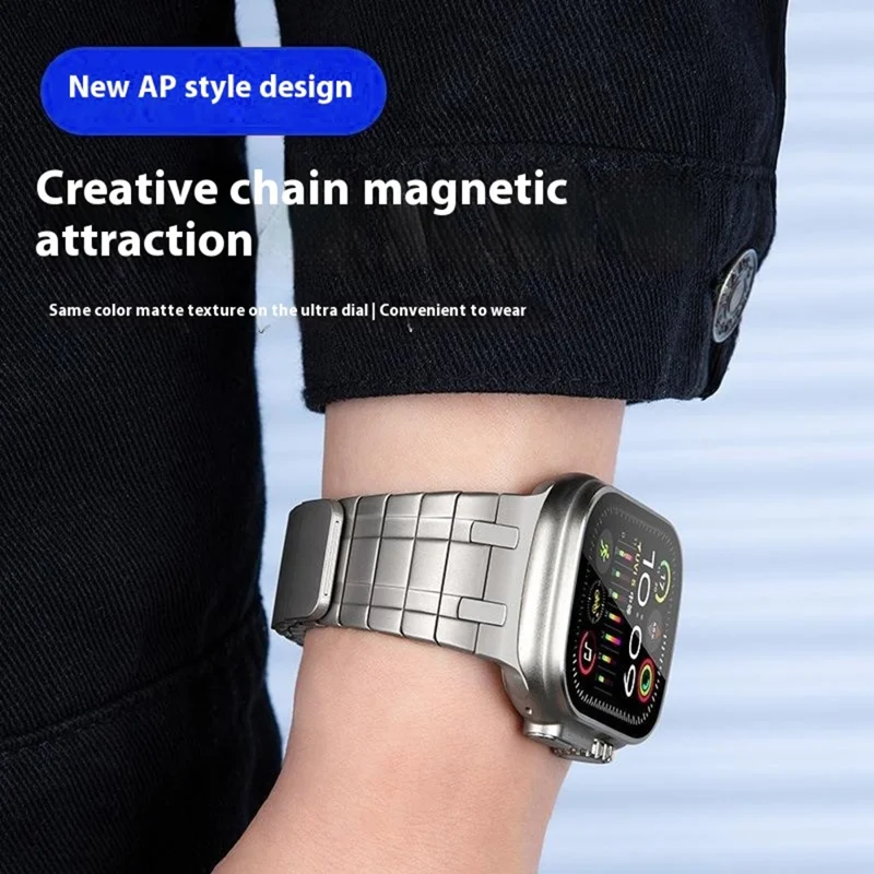 Smartwatch Band for Apple Watch Series 10 Ultra 9 8 7 SE 6 5 4 3 2 1 46mm 49mm 45mm 44mm 42mm Magnetic Stainless Steel Wrist Strap - Black