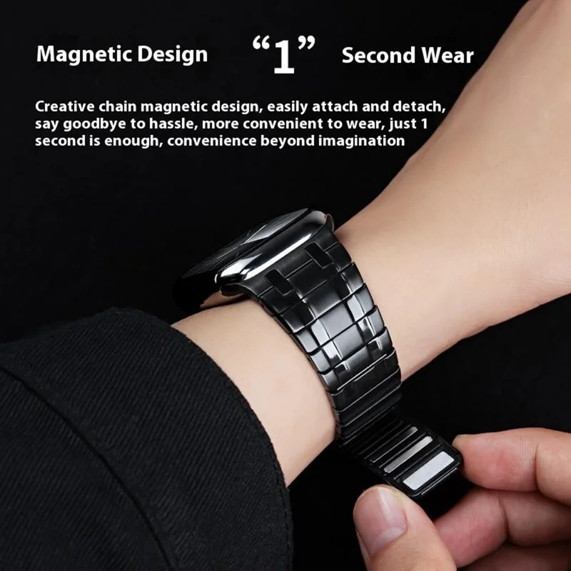 Smartwatch Band for Apple Watch Series 10 9 8 7 SE 6 5 4 3 2 1 42mm 41mm 40mm 38mm Magnetic Stainless Steel Wrist Strap - Black