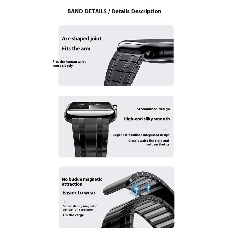 Smartwatch Band for Apple Watch Series 10 9 8 7 SE 6 5 4 3 2 1 42mm 41mm 40mm 38mm Magnetic Stainless Steel Wrist Strap - Black