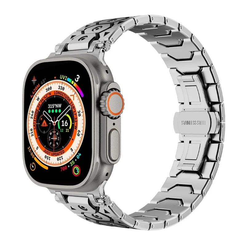 Ремешок для Apple Watch Series 10 Ultra 9 8 7 SE 6 5 4 3 2 1 46мм 49мм 45мм 44мм 42мм с бабочкой и пряжкой из нержавеющей стали - Серебристый / Черный