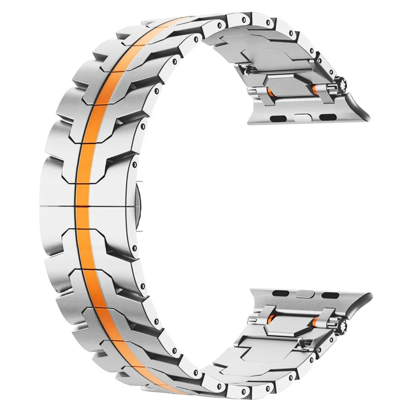 Butterfly Buckle Strap for Apple Watch Ultra 3 2 1 49mm / Series 11 10 46mm / 9 8 7 45mm / SE3 SE2 SE 6 5 4 44mm / 3 2 1 42mm Stainless Steel Watch Band - Silver / Orange