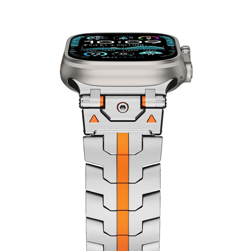Butterfly Buckle Strap for Apple Watch Ultra 3 2 1 49mm / Series 11 10 46mm / 9 8 7 45mm / SE3 SE2 SE 6 5 4 44mm / 3 2 1 42mm Stainless Steel Watch Band - Silver / Orange