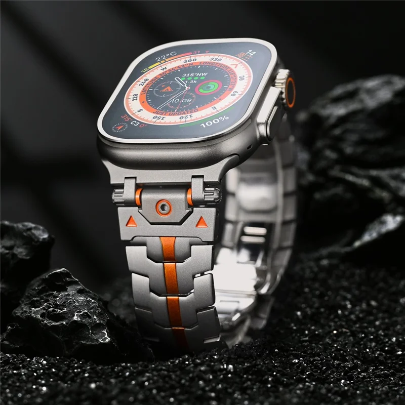 Butterfly Buckle Strap for Apple Watch Ultra 3 2 1 49mm / Series 11 10 46mm / 9 8 7 45mm / SE3 SE2 SE 6 5 4 44mm / 3 2 1 42mm Stainless Steel Watch Band - Silver / Orange
