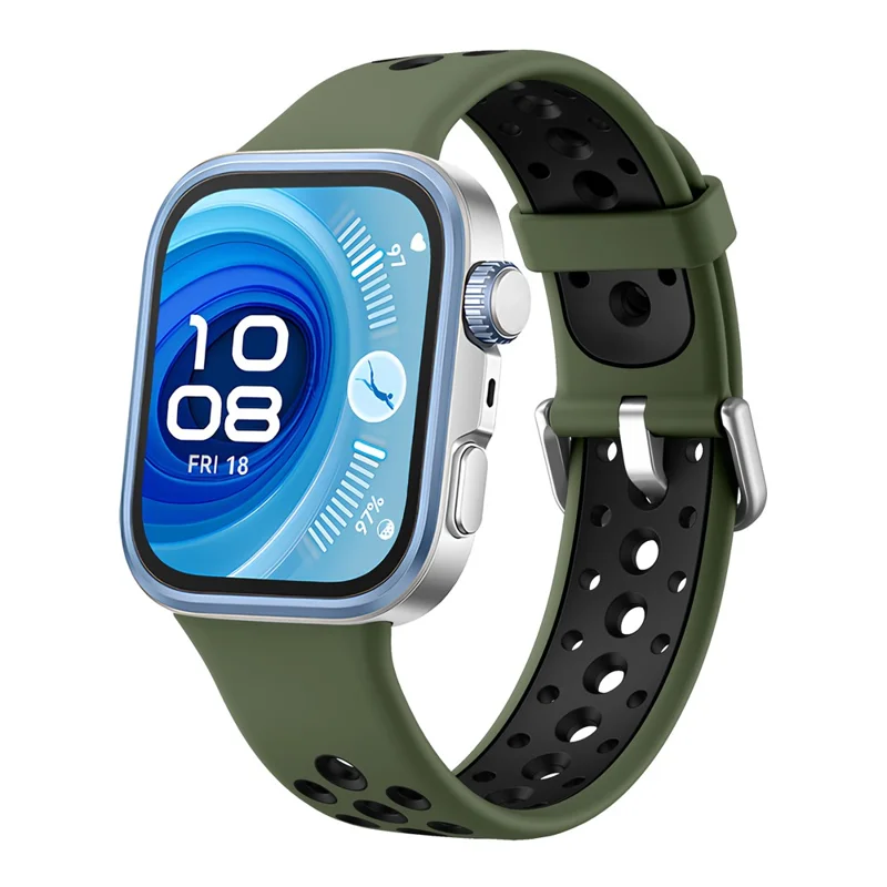 Bracelet de montre en silicone pour Huawei Watch Fit 4 Pro / Fit 4 / Fit 3 avec trous ronds, double couleur - Vert