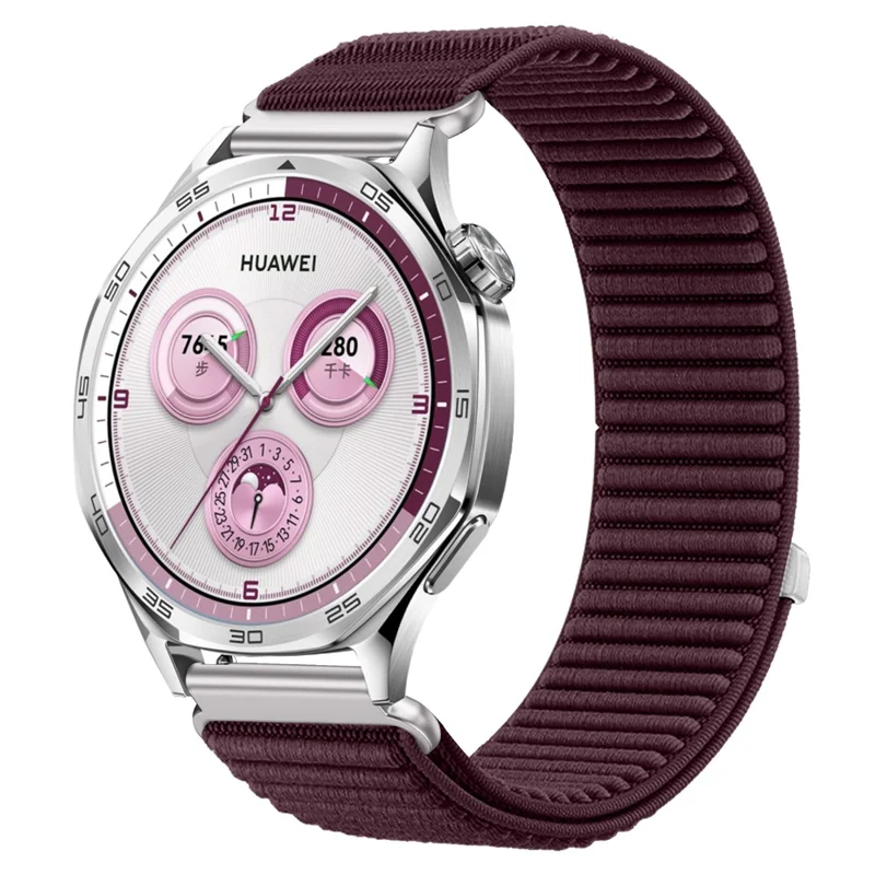 For Huawei Watch GT 5 46mm Wrist Strap 22mm Magic Tape Nylon Woven Watch Band - Plum Color